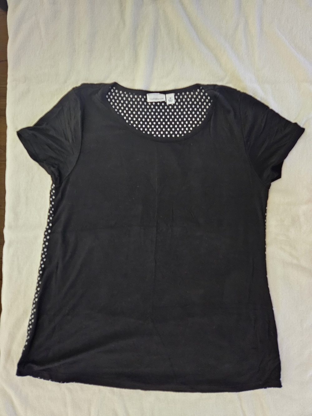 Croft & Barrow Black Mixed Media Polka Dot Back Top Medium